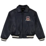 Men's Avirex Navy Blue Icon Bomber Leather Jacket - Front