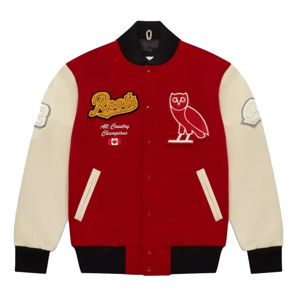 OVO-Roots-Varsity-Jacket-Red-1 OVO Roots Varsity Jacket Red - Image 1