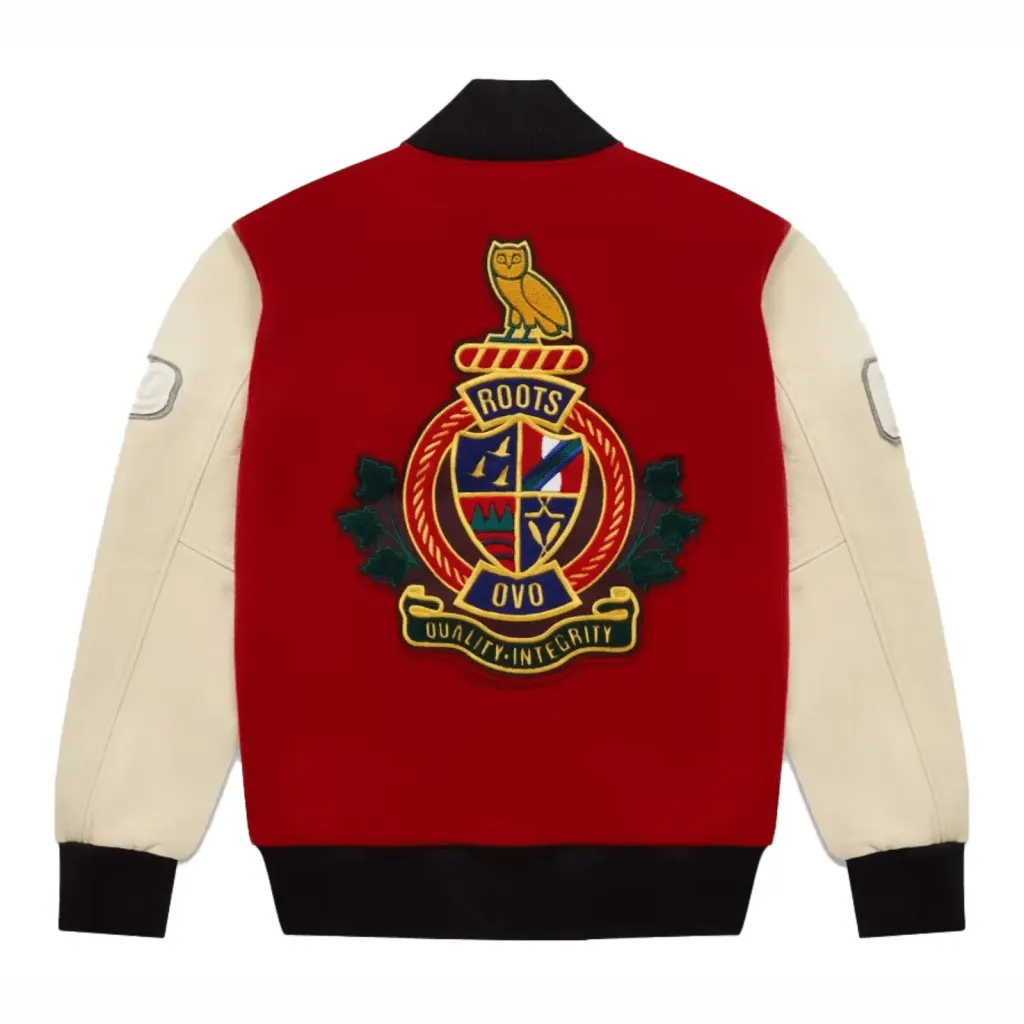 OVO-Roots-Varsity-Jacket-Red-2 OVO Roots Varsity Jacket Red - Image 2