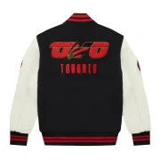 OVO X Toronto Raptors Black / Cream Wool & Leather Varsity Jacket - Image 2