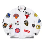 Supreme X Nike NBA Teams Warm-Up White Varsity Jacket - Front