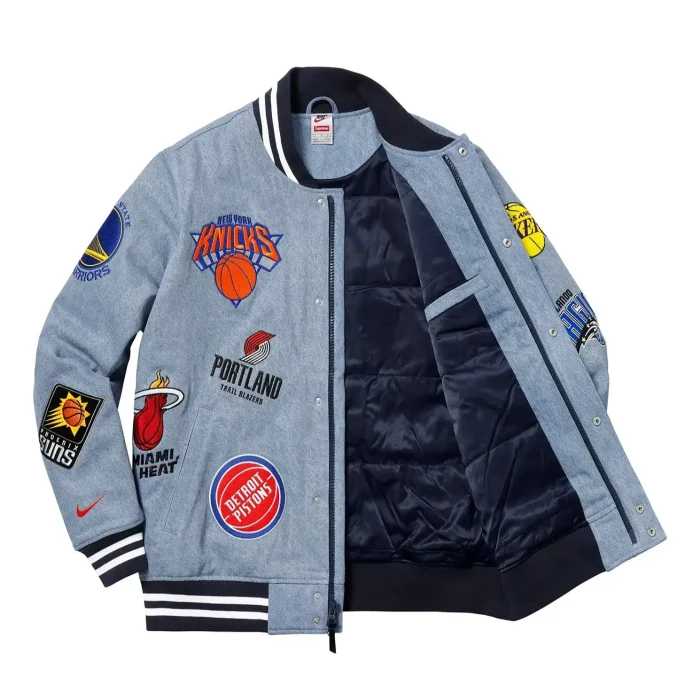 Supreme x Nike NBA Team-Inspired Blue Varsity Warm-Up Jacket