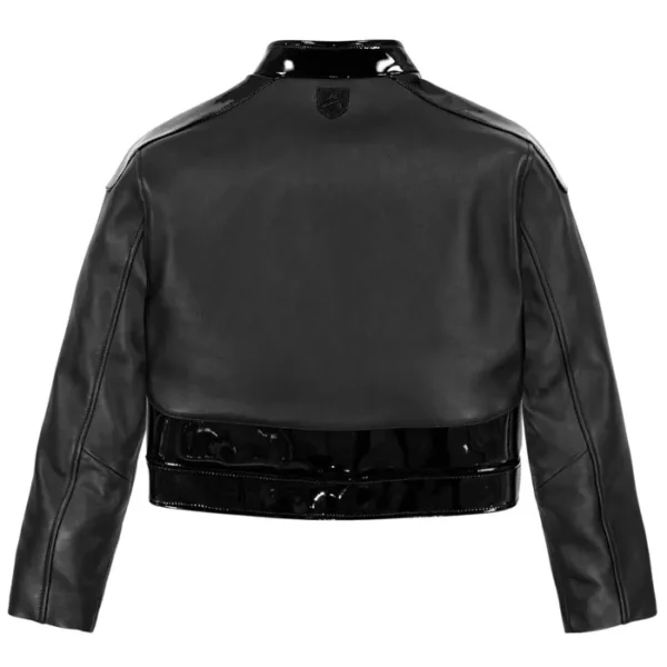 Women's Avirex Black Patent Cropped Leather Biker Jacket - Back