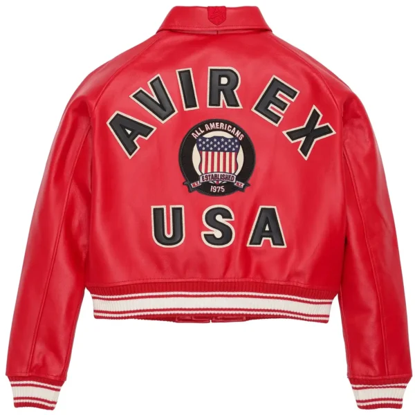 Women's Cropped Icon Red Leather Jacket - Back