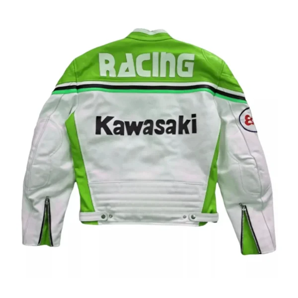 Men Kawasaki Vintage Rarer Racing Biker Leather Jacket - Back