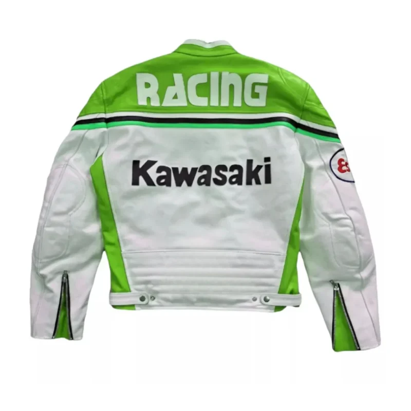 Men Kawasaki Vintage Rarer Racing Biker Leather Jacket - Back