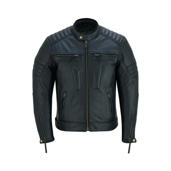 Men’s Distressed Leather Motorcycle Jacket with Armor