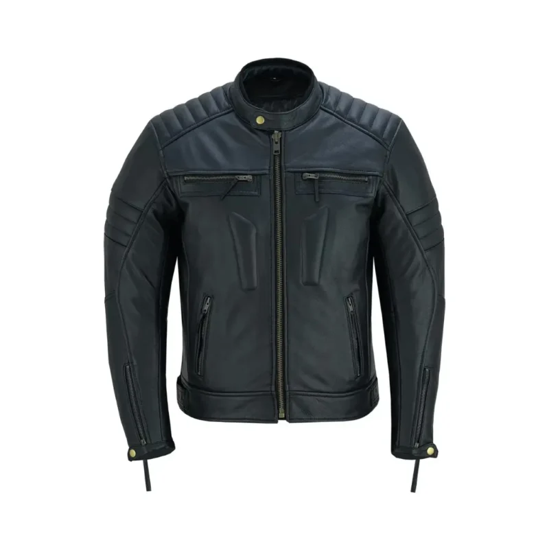 Men’s Distressed Leather Motorcycle Jacket with Armor