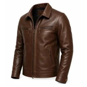 Men’s Brown Genuine Leather Biker Jacket Vintage Motorcycle
